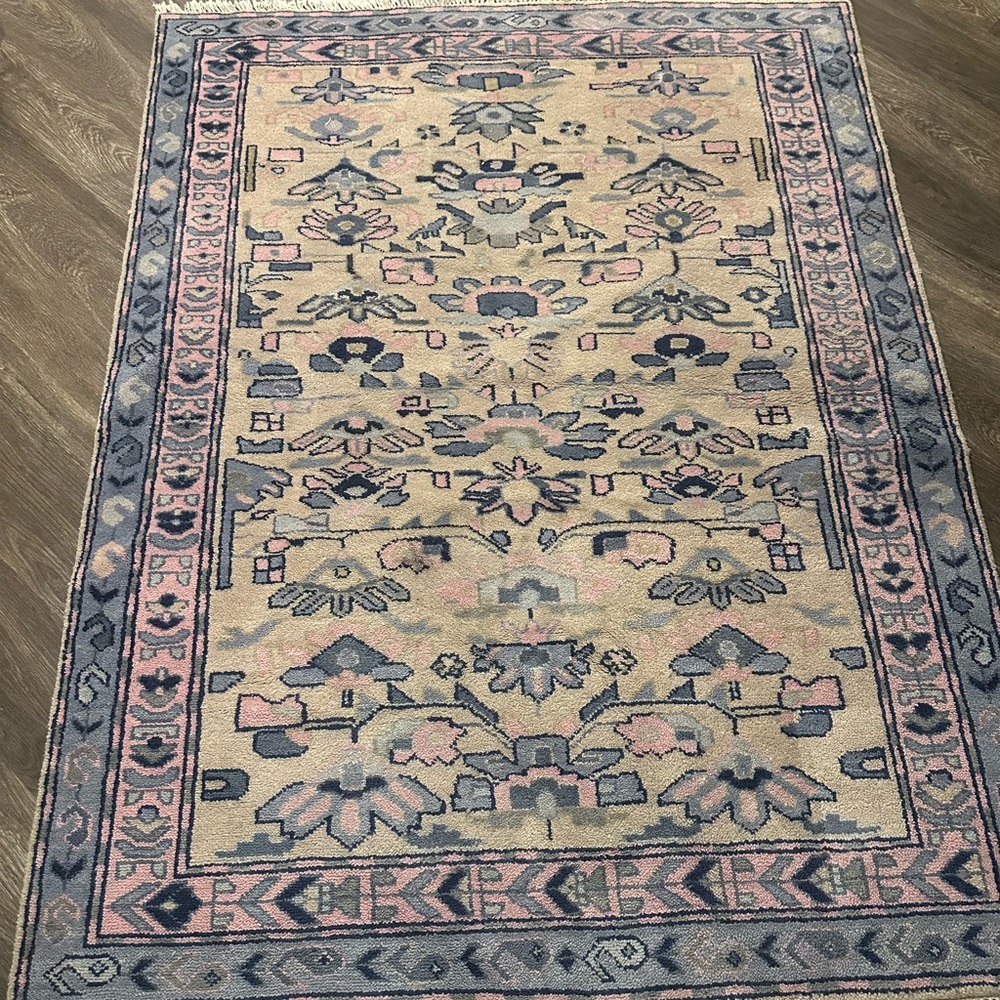Elegant Floral Area Rug - Blue and Pink
